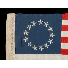 13 HAND-EMBROIDERED STARS AND EXPERTLY HAND-SEWN STRIPES ON AN ANTIQUE AMERICAN FLAG MADE IN PHILADELPHIA BY SARAH M. WILSON, GREAT-GRANDDAUGHTER OF BETSY ROSS, SIGNED & DATED 1908