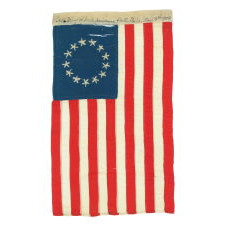 13 HAND-EMBROIDERED STARS AND EXPERTLY HAND-SEWN STRIPES ON AN ANTIQUE AMERICAN FLAG MADE IN PHILADELPHIA BY SARAH M. WILSON, GREAT-GRANDDAUGHTER OF BETSY ROSS, SIGNED & DATED 1908