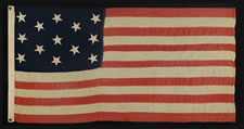 13 HAND-SEWN STARS ON A U.S. NAVY SMALL BOAT ENSIGN OF THE 1876 CENTENNIAL ERA