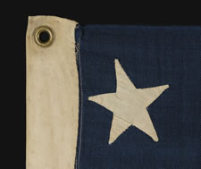 13 HAND-SEWN STARS ON A U.S. NAVY SMALL BOAT ENSIGN OF THE 1876 CENTENNIAL ERA