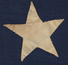 13 HAND-SEWN STARS ON A U.S. NAVY SMALL BOAT ENSIGN OF THE 1876 CENTENNIAL ERA