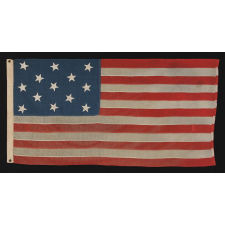 13 HAND-SEWN STARS ON A U.S. NAVY SMALL BOAT ENSIGN OF THE 1876 CENTENNIAL ERA