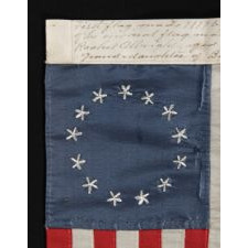 13 STAR FLAG WITH EXPERTLY HAND-SEWN STRIPES AND EMBROIDERED STARS, MADE BY RACHEL ALBRIGHT, GRANDDAUGHTER OF BETSY ROSS, IN PHILADELPHIA IN 1903