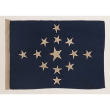 13 STAR JACK WITH A SUPERELLIPSE VARIANT OF A DIAMOND CONFIGURATION THAT IS UNIQUE AMONG KNOWN 13 STAR FLAGS, PROBABLY MADE FOR A HUDSON RIVER PADDLE WHEEL STEAMER, CA 1880-1895