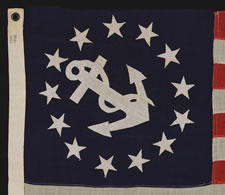 13 STAR PRIVATE YACHT ENSIGN, A NICE GRAPHIC EXAMPLE WITH AN ATTRACTIVE, CANTED ANCHOR, DATED 1908