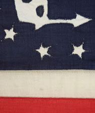 13 STAR PRIVATE YACHT FLAG, A SCARCE AND DESIRABLE EXAMPLE WITH SINGLE-APPLIQUED, HAND-SEWN STARS AND ANCHOR, PROBABLY MADE BY ANNIN IN NEW YORK CITY, CA 1890-1910