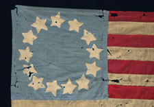 13 STARS, 1890-1910, BETSY ROSS-STYLE CONFIGURATION, PROBABLY SCHOOLGIRL-MADE