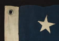 13 STARS IN A 3-2-3-2-3 CONFIGURATION ON A SMALL SCALE FLAG WITH "SQUARISH" PROPORTIONS, 1895-1926