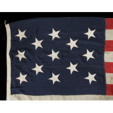 13 STARS IN A 3-2-3-2-3 LINEAL CONFIGURATION ON A LARGE SCALE FLAG MADE DURING THE LAST QUARTER OF THE 19TH CENTURY