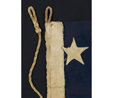 13 STARS IN A 4-5-4 CONFIGURATION, ENTIRELY HAND-SEWN, PROBABLY A U.S. NAVY SMALL BOAT ENSIGN IN A GREAT SIZE, WITH GREAT GRAPHIC QUALITIES, MADE SOMETIME BETWEEN 1850 AND THE OPENING YEARS OF THE CIVIL WAR (1861-1863)