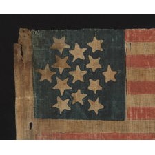 13 STARS ARRANGED IN 6-POINTED GREAT STAR / STAR OF DAVID PATTERN, A RARE AND PARTICULARLY EARLY EXAMPLE AMONG PARADE FLAGS IN THIS STAR COUNT, PROBABLY MADE FOR POLITICAL CAMPAIGNING, CA 1848-1860