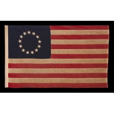 13 STARS IN THE BETSY ROSS PATTERN, A SCARCE SEWN EXAMPLE IN A DESIRABLE SMALL SCALE, 1900-1930