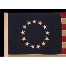 13 STARS IN THE BETSY ROSS PATTERN, A SCARCE SEWN EXAMPLE IN A DESIRABLE SMALL SCALE, 1900-1930