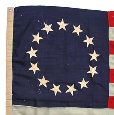 13 STARS, BETSY ROSS PATTERN, AMERICAN FLAG COMPANY, NEW YORK & CHICAGO, RARE LARGE SIZE, EXHIBITED AT WINTERTHUR MUSEUM