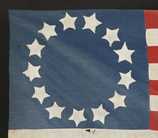 13 STARS, BETSY ROSS STYLE CONFIGURATION, 1900-1926, A WHIMSICAL HOMEMADE FLAG