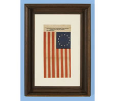 13 STARS IN THE BETSY ROSS WREATH CONFIGURATION, ONE OF THE VERY FIRST PRINTED FLAGS TO APPEAR IN THIS STYLE, A SOUVENIR OF THE BETSY ROSS HOUSE, PHILADELPHIA, 1898-1915