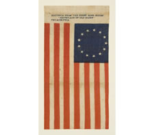 13 STARS IN THE BETSY ROSS WREATH CONFIGURATION, ONE OF THE VERY FIRST PRINTED FLAGS TO APPEAR IN THIS STYLE, A SOUVENIR OF THE BETSY ROSS HOUSE, PHILADELPHIA, 1898-1915