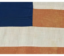 13 STARS, BETSY ROSS WREATH-STYLE CONFIGURATION, 1898-1926, A WHIMSICAL HOMEMADE FLAG WITH ATTRACTIVE, PERSIMMON ORANGE STRIPES