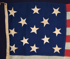 13 STARS, CIVIL WAR PERIOD (1861-65) ENTIRELY HAND-SEWN, U.S. NAVY SMALL BOAT ENSIGN