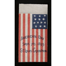 13 STARS IN A PATTERN UNIQUE TO THIS STYLE OF ANTIQUE PARADE FLAG, MADE TO CELEBRATE "AMERICAN DAY" AT THE 1893 ST. LOUIS EXPOSITION