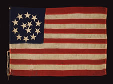 13 STARS IN WREATH PATTERN WITH 3 CENTER STARS, ONE OF THE MOST RARE 13 STAR FLAG DESIGNS KNOWN TO EXIST, MADE BY C.C. FULLER, WORCESTER, MASS., 1890-1900