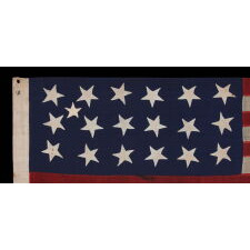 18 STAR ANTIQUE AMERICAN FLAG WITH 13 STRIPES, A “DISUNION” FLAG, MADE WITH AN ABOLITIONIST MESSAGE, circa 1859-1861, EXCLUDING THE SLAVE STATES; WITH A 19TH STAR ADDED ON THE OBVERSE; OWNED BY HARVARD-TRAINED, MASSACHUSETTS PHYSICIAN BENJAMIN CUSHING, WHO VOLUNTEERED AS A U.S. ARMY SURGEON, DEVOID OF RANK OR PAY, STATIONED AT FORT MONROE, VIRGINIA, ‘CONTRABAND CAMP’ FOR ESCAPING SLAVES AND THE ONLY UNION-CONTROLLED, FORTIFIED BASE IN THE UPPER SOUTH