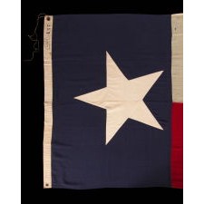 19TH CENTURY EXAMPLE OF THE FLAG OF THE REPUBLIC OF TEXAS, MADE ca 1878-1895, ONE OF THE EARLIEST EXAMPLES KNOWN TO SURVIVE, MADE IN HOUSTON BY REPSDORPH BROTHERS, WITH A STENCILED MAKER'S MARK, HANDED DOWN THROUGH THE FAMILY OF MARY JANE HARRIS BRISCOE (1819-1903), FOUNDER OF THE DAUGHTERS OF THE REPUBLIC OF TEXAS, THE WIFE OF ANDREW BRISCOE (1810-1849), WHO ORGANIZED THE TEXAS REVOLUTION AND SIGNED ITS DECLARATION OF INDEPENDENCE