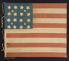 20 STAR AMERICAN NATIONAL FLAG OF THE CIVIL WAR PERIOD PROBABLY MADE WITH CONFEDERATE SYMPATHIES, 1863-1865