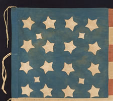 20 STAR AMERICAN NATIONAL FLAG OF THE CIVIL WAR PERIOD PROBABLY MADE WITH CONFEDERATE SYMPATHIES, 1863-1865