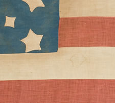 20 STAR AMERICAN NATIONAL FLAG OF THE CIVIL WAR PERIOD PROBABLY MADE WITH CONFEDERATE SYMPATHIES, 1863-1865