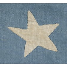 20 STARS AND 11 STRIPES ON AN ANTIQUE AMERICAN FLAG OF THE CIVIL WAR PERIOD, HOMEMADE AND ENTIRELY-HAND-SEWN, WITH ITS LIGHT BLUE CANTON RESTING ON THE WAR STRIPE; PROBABLY MADE TO COMMEMORATE THE DECEMBER 10TH, 1817 ADDITION OF MISSISSIPPI AS THE 20TH STATE, AND THE COUNT OF 11 STATES THAT SECEDED FROM THE UNION BETWEEN DECEMBER OF 1860 AND JUNE OF 1861