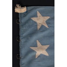 20 STARS AND 11 STRIPES ON AN ANTIQUE AMERICAN FLAG OF THE CIVIL WAR PERIOD, HOMEMADE AND ENTIRELY-HAND-SEWN, WITH ITS LIGHT BLUE CANTON RESTING ON THE WAR STRIPE; PROBABLY MADE TO COMMEMORATE THE DECEMBER 10TH, 1817 ADDITION OF MISSISSIPPI AS THE 20TH STATE, AND THE COUNT OF 11 STATES THAT SECEDED FROM THE UNION BETWEEN DECEMBER OF 1860 AND JUNE OF 1861