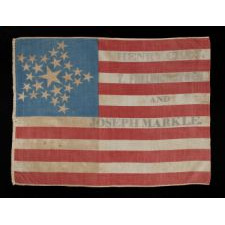 26 STARS, MADE FOR THE 1844 PRESIDENTIAL CAMPAIGN OF HENRY CLAY & THEODORE FRELINGHUYSEN, WITH A BEAUTIFUL GREAT STAR CONFIGURATION AND THE VERY RARE PRESENCE OF A THIRD CANDIDATE, HENRY MARKLE, WHO WAS RUNNING FOR GOVERNOR IN PENNSYLVANIA; ONE OF ONLY TWO KNOWN EXAMPLES IN THIS STYL