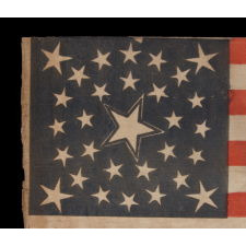 30 STARS ON AN ANTIQUE AMERICAN FLAG OF THE PRE-CIVIL WAR ERA, RARE AND BEAUTIFUL, WITH A MEDALLION CONFIGURATION THAT FEATURES A HALOED CENTER STAR, WISCONSIN STATEHOOD, 1848-1850