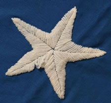 31 STAR FLAG, CALIFORNIA STATEHOOD, 1850-1858, WITH BEAUTIFUL, YARN-EMBROIDERED, WOOL STARS IN A "GREAT STAR" CONFIGURATION