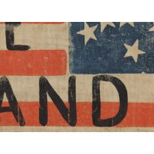 31 STARS ARRANGED IN A RARE VARIATION OF THE “GREAT STAR” PATTERN, WITH THE WORDS "RHODE ISLAND" PAINTED IN THE STRIPES, PART OF A SERIES OF THESE FLAGS, THOUGHT TO HAVE BEEN USED AT THE WIGWAM CONVENTION (THE 1860 REPUBLICAN NATIONAL CONVENTION) IN C