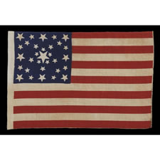 31 STARS IN A FANCIFUL STARBURST OR "GREAT STAR-IN-A-SQUARE", ONE OF THE MOST RARE AND INTERESTING CONFIGURATIONS THAT A COLLECTOR CAN ENCOUNTER, ON A PRE-CIVIL WAR PARADE FLAG, CALIFORNIA STATEHOOD, 1850-1858