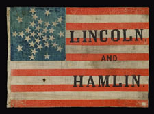 31 STARS, MADE FOR THE 1860 PRESIDENTIAL CAMPAIGN OF ABRAHAM LINCOLN & HANNIBAL HAMLIN, WITH STARS ARRANGED IN A VARIATION OF THE "GREAT STAR" CONFIGURATION WITH A STAR BETWEEN EACH ARM