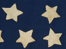 34 HAND-SEWN STARS, CIVIL WAR PERIOD, 1861-1863, AN UNUSUALLY SMALL, HOMEMADE EXAMPLE