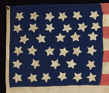 34 HAND-SEWN STARS, CIVIL WAR PERIOD, 1861-1863, AN UNUSUALLY SMALL, HOMEMADE EXAMPLE