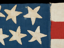 34 HAND-SEWN STARS ON A CIVIL WAR PERIOD FLAG WITH 12 STRIPES, POSSIBLY TO EXCLUDE SOUTH CAROLINA, 1861-1863, A SMALL, HOMEMADE EXAMPLE WITH NICE FOLK QUALITIES