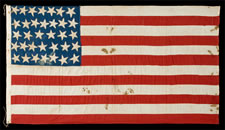 34 HAND-SEWN STARS ON A CIVIL WAR PERIOD FLAG WITH 12 STRIPES, POSSIBLY TO EXCLUDE SOUTH CAROLINA, 1861-1863, A SMALL, HOMEMADE EXAMPLE WITH NICE FOLK QUALITIES