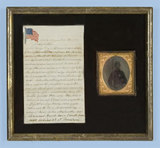 34 STAR AMERICAN PARADE FLAG WITH CIVIL WAR TINTYPE PHOTO AND LETTER