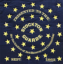 34 STAR, CIVIL WAR PRESENTATION BATTLE FLAG OF THE STOCKTON GUARDS, OF THE 12TH NEW JERSEY VOLUNTEERS