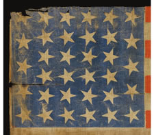 34 STARS, 1861-63, CIVIL WAR PERIOD, WITH STRIKING CHROME ORANGE COLORATION AND SCATTERED STAR POSITIONING, KANSAS STATEHOOD