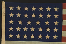 34 STARS, CIVIL WAR PERIOD, 1861-1863, ENTIRELY HAND-SEWN, SIGNED "GARDNER"