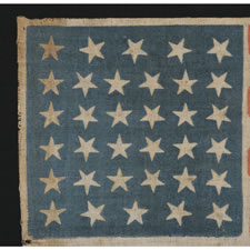 34 STARS, A CIVIL WAR PERIOD PARADE FLAG WITH SCATTERED STAR POSITIONING, KANSAS STATEHOOD, 1861-63