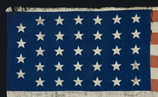 34 STARS IN COLUMNS OF FIVE STARS WITH AN OFFSET COLUMN OF FOUR AT THE HOIST END, THE ONLY EXAMPLE I HAVE EVER SEEN IN THIS EXACT FORM, 1861-1863, OPENING TWO YEARS OF THE CIVIL WAR