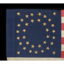 35 STAR AMERICAN CIVIL WAR FLAG, A SILK CAVALRY GUIDON WITH GILT-PAINTED STARS IN A DOUBLE WREATH ARRANGEMENT, REFLECTS WEST VIRGINIA STATEHOOD, CIRCA 1863-65; IN AN EXCEPTIONAL STATE OF PRESERVATION