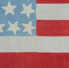 35 STARS, 1863-65, WEST VIRGINIA STATEHOOD, CIVIL WAR PERIOD, VERTICALLY ORIENTED CANTON, ENTIRELY HAND-SEWN